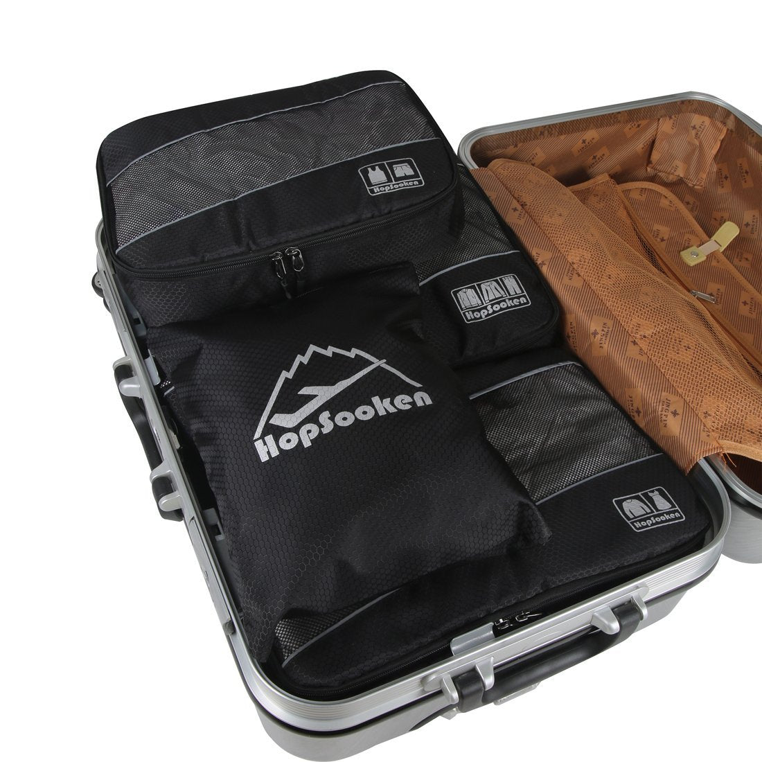 Hopsooken 5 Set Packing Cubes for Travel Large Suitcase Luggage Organizer Bags Travel Accessories Vacation 4 Cubes 1 Laundry Pouch Bag (Black)