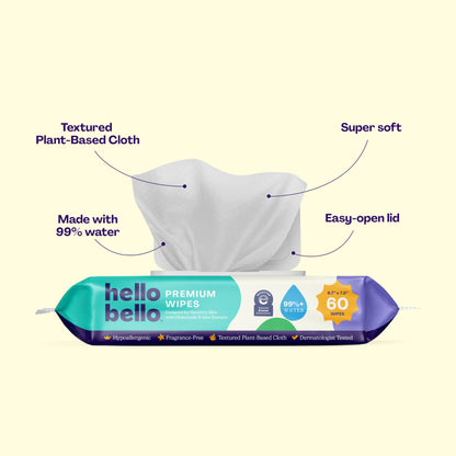 Hello Bello Extra Gentle Unscented Baby Wipes, Plant Based, Made with 99% Water and Aloe for Babies and Kids, 720 Count