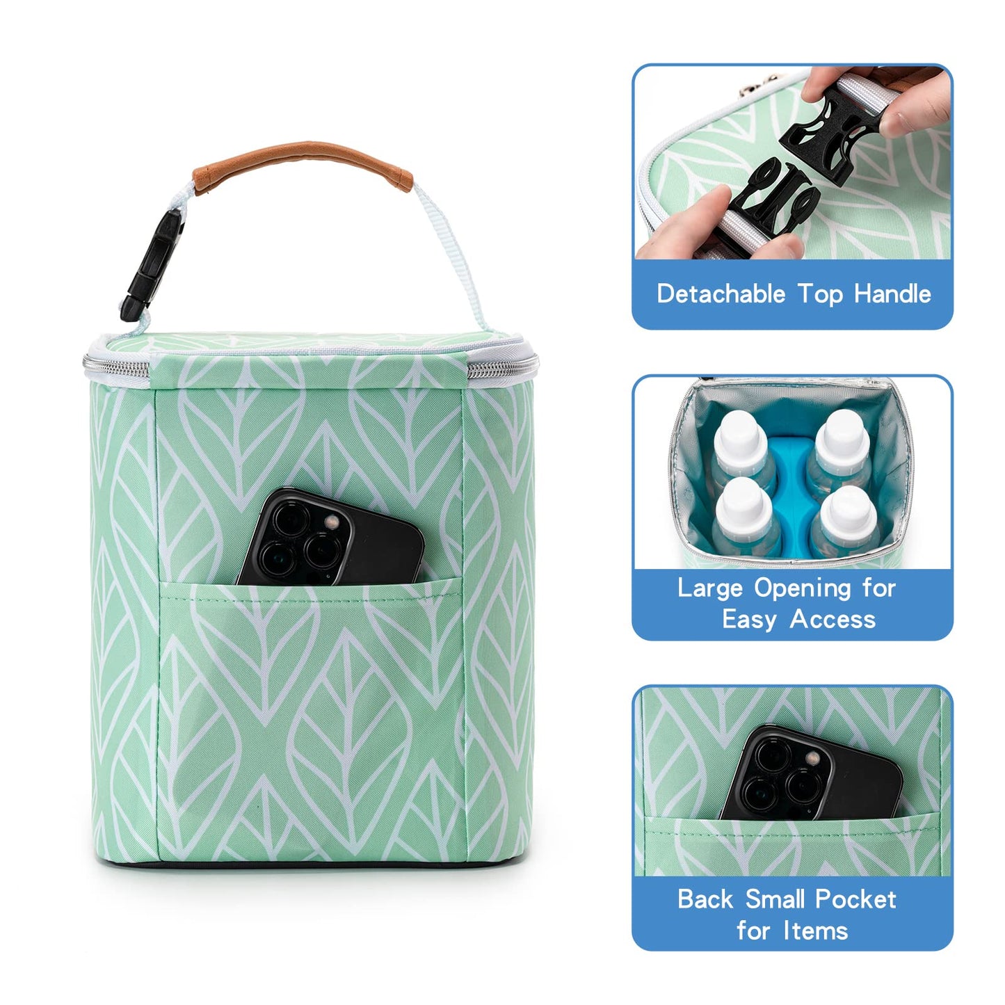 BABEYER Breast Milk Cooler Bag with Ice Pack Fits 4 Baby Bottles Up to 9 Ounce, Baby Bottle Bag for Nursing Mom Daycare-Green