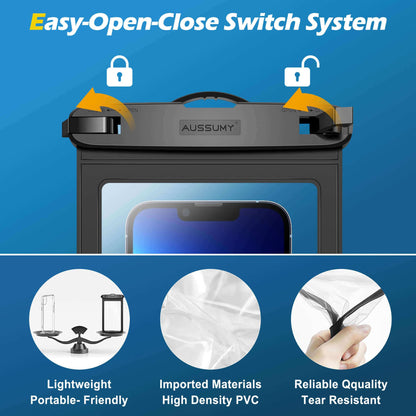 4 Pack 10.5“ Large Waterproof Phone Pouch - Underwater Clear Cell Holder - Universal Water Proof Dry Bag with Neck Lanyard for iPhone 16 Pro Max Samsung Galaxy with Heavy Case for Beach Swimming Pool