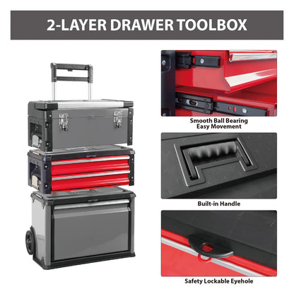 BIG RED TRJF-C305ABD Torin Garage Workshop Organizer: Portable Steel and Plastic Stackable Rolling Upright Trolley Tool Box with 3 Drawers, 20.5" L x 12.6" W x 28.4"