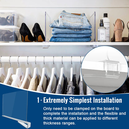 BAUMFEUER 12 Pack Clear Acrylic Shelf Dividers for Closet Shelf Organizer of Bedroom Kitchen Office Bathroom Organizer for Clothes Books Hats and Handbags