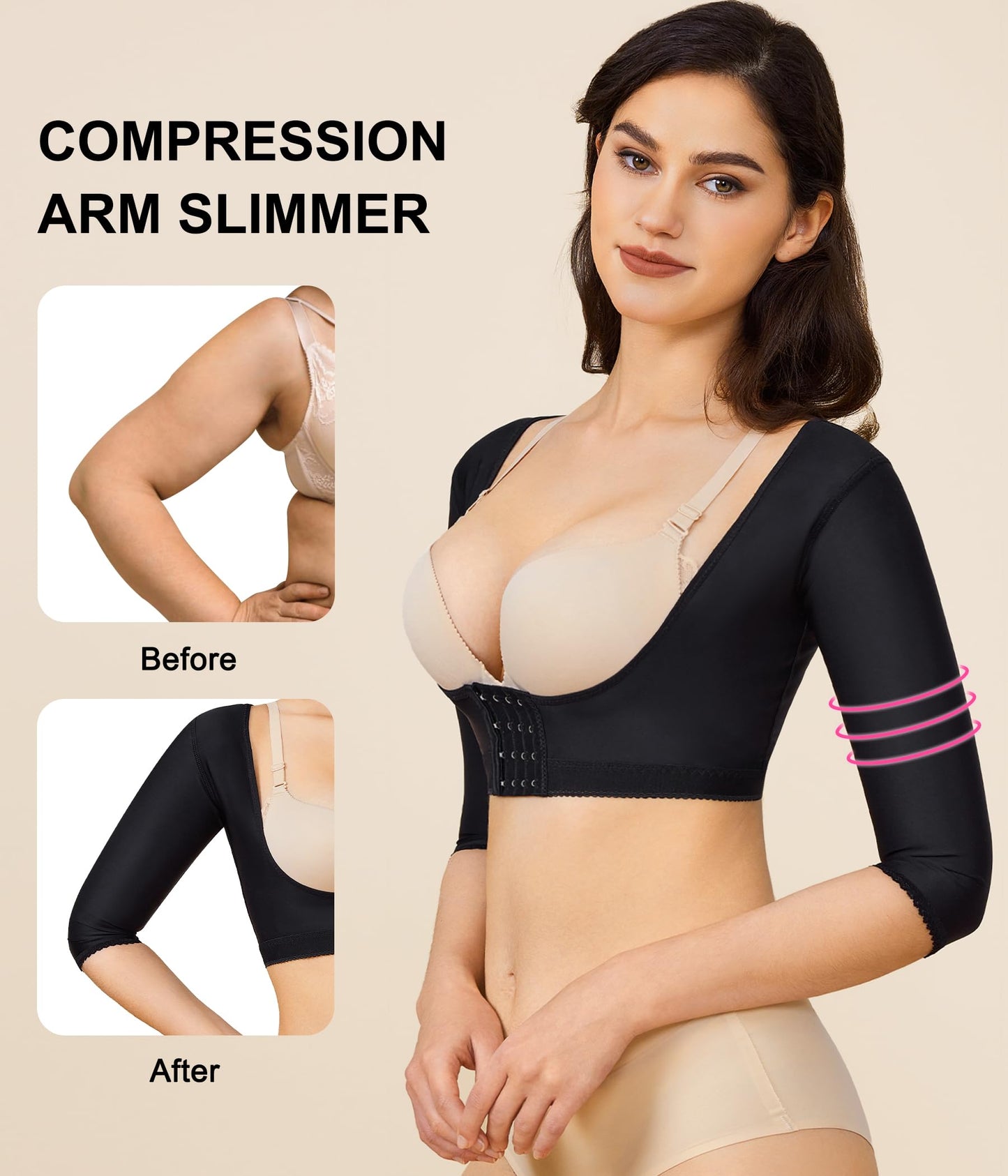 BRABIC Upper Arm Shaper Post Surgical Slimmer Compression Sleeves Posture Corrector Tops Shapewear for Women (Black, L)