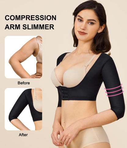 BRABIC Upper Arm Shaper Post Surgical Slimmer Compression Sleeves Posture Corrector Tops Shapewear for Women (Black, L)