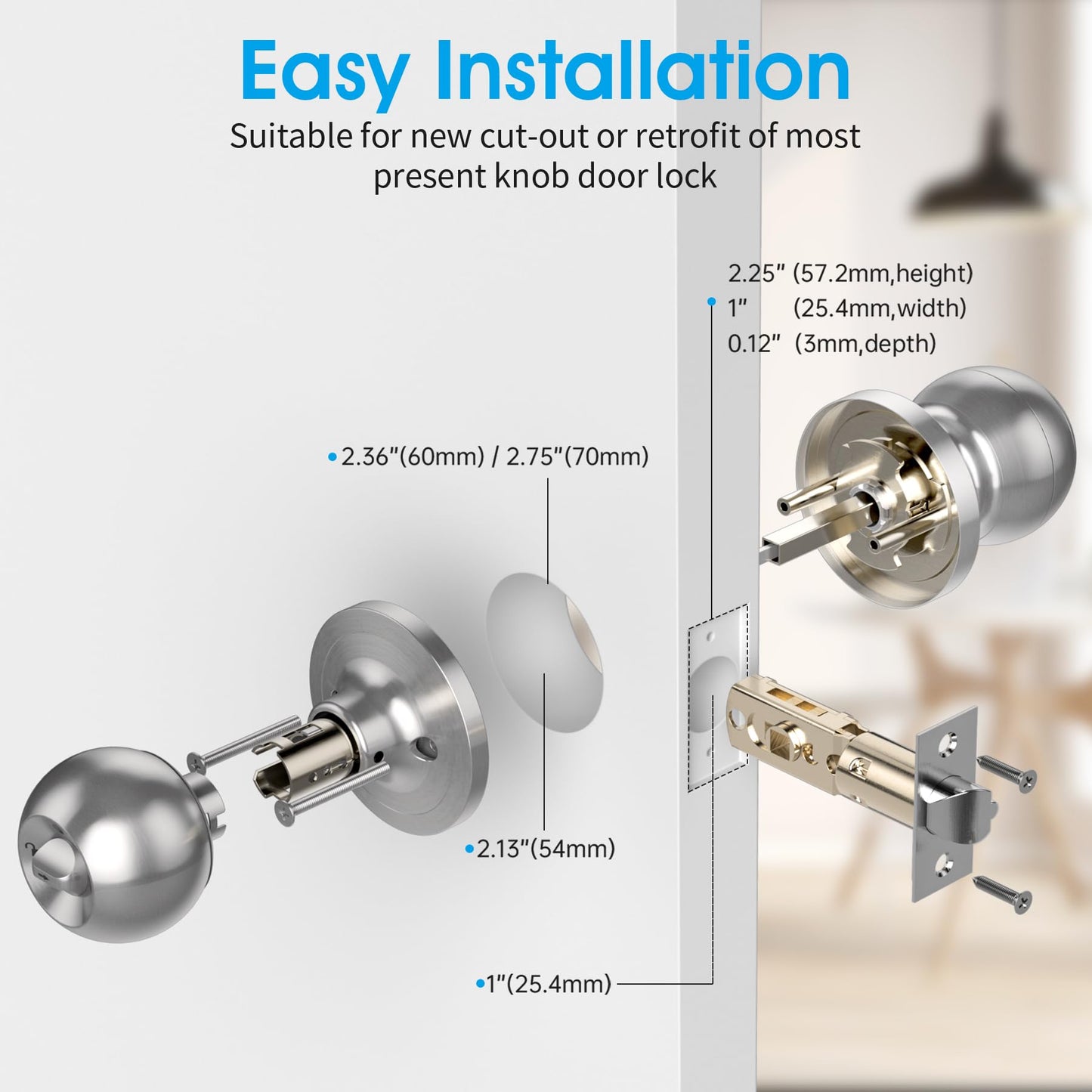 AST Fingerprint Door Knob with Autolock, Passage and Privacy Functions, Rechargeable Keyless Smart Door Knob Lock, Digital Biometric Door Knob with APP (Brushed Stainless Steel)