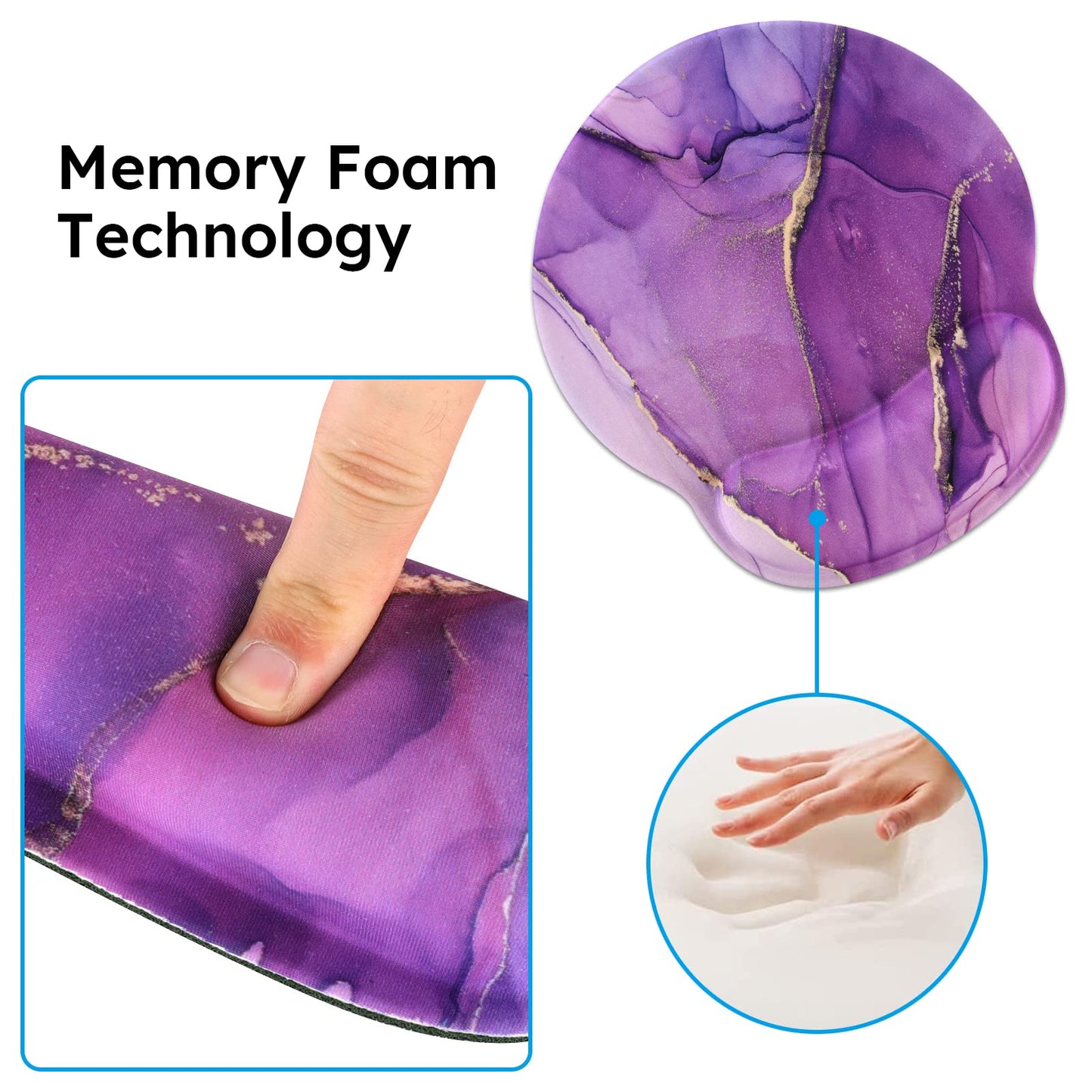 iCasso Purple Ergonomic Gaming Mouse Pad with Wrist Support, 4in1 XXL Large Desk Mat - Keyboard Wrist Rest + Mouse Wrist Rest + Coaster, Marble Style Desk Pad Mousepad