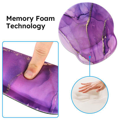 iCasso Purple Ergonomic Gaming Mouse Pad with Wrist Support, 4in1 XXL Large Desk Mat - Keyboard Wrist Rest + Mouse Wrist Rest + Coaster, Marble Style Desk Pad Mousepad