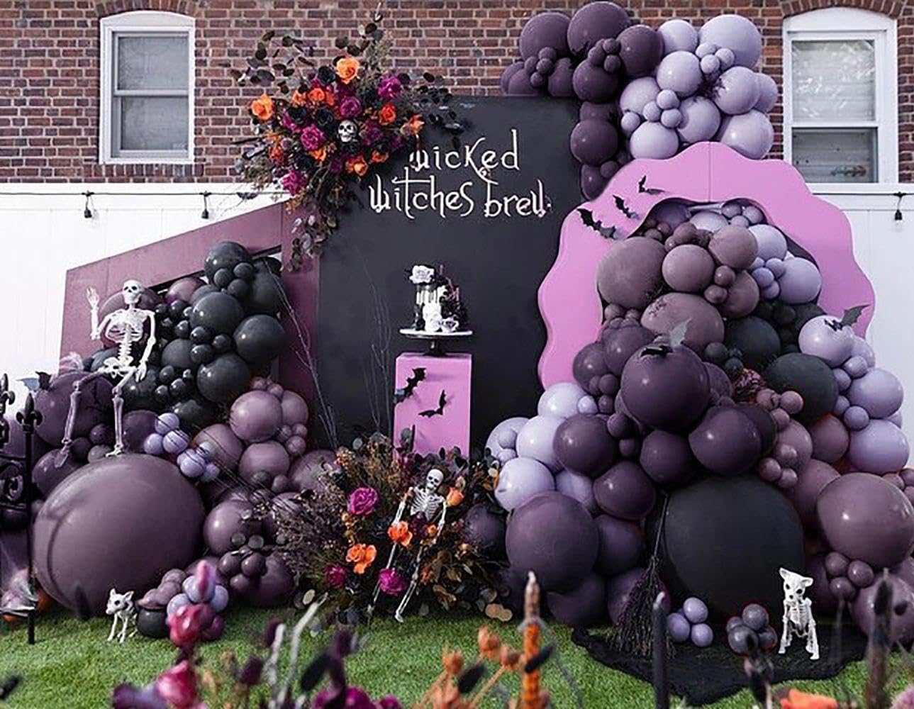 Black Purple Balloon Arch Kit Double Stuffed Dark Purple Black Balloon Garland for Halloween Ghost Witch Birthday Baby Shower Anniversary Party Decorations