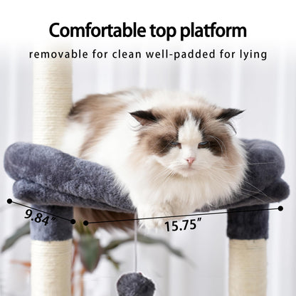 Heybly Cat Tree,Cat Tower for Indoor Cats, 65.4 inches Cat Condo with Perches, Basket, Feeding Bowl Station, Multi-Level Plush Furniture with Scratching Posts, Smoky Gray HCT015G