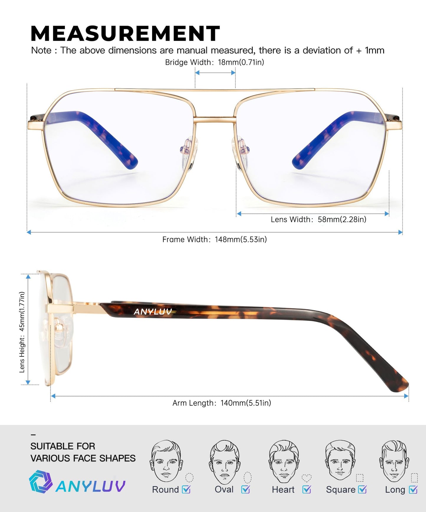 ANYLUV Blue Light Glasses Men/Women, Blue Light Blocking Glasses, Computer Screen Blocker Eyes Protection Glasses