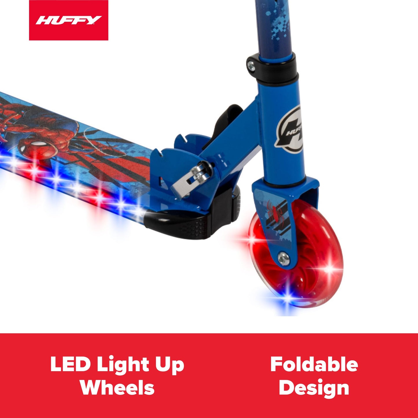 Huffy Marvel Spider-Man Electro-Light Inline Scooter for Kids, Blue