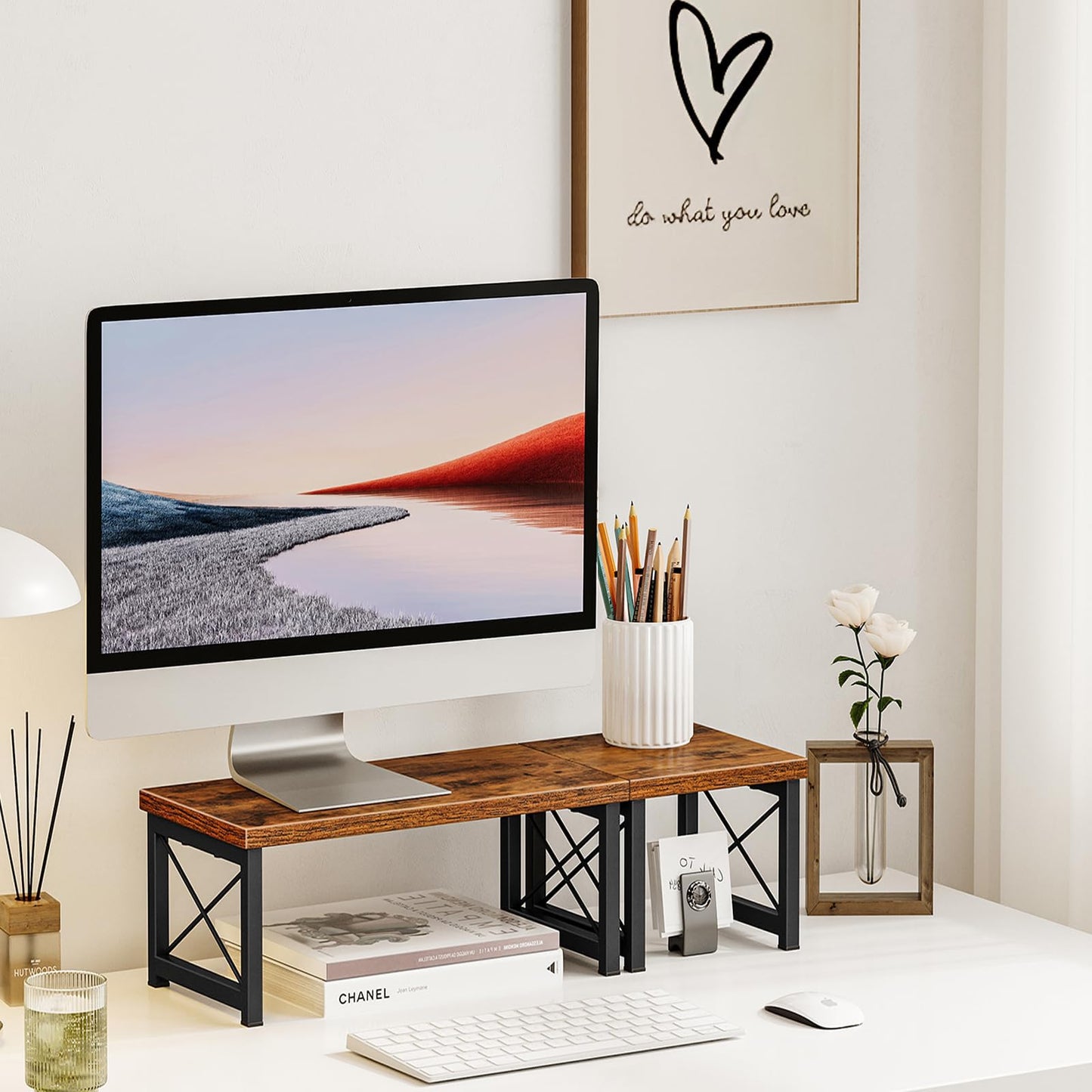 Honiter Desk Shelf, 15.7" Desktop Shelf Organizer, Freestanding Small Desktop Bookshelf, 2 Tier Independent Stackable Kitchen Counter Display Rack, Desk Hutch for Office, Dorm, Home