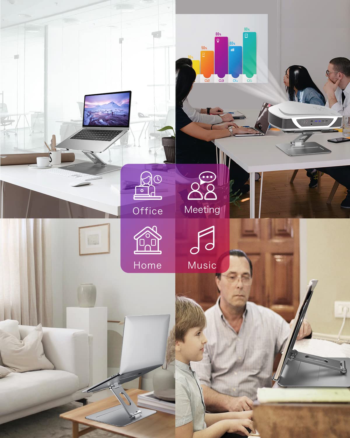 brocoon Adjustable MacBook Stand for Desk, Ergonomic Aluminum Laptop Riser with Heat-Vent, Compatible for 10-17" Laptops