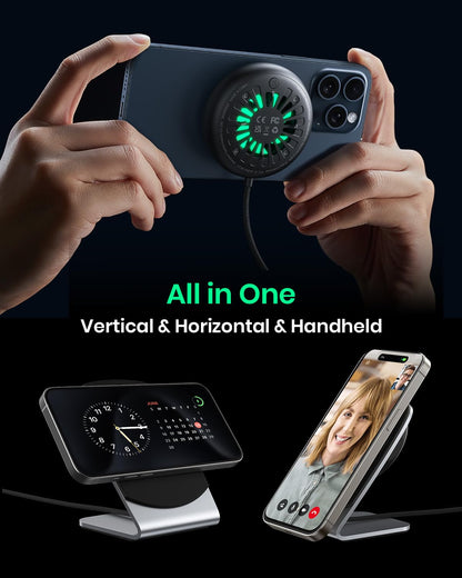 INIU Wireless Charger, 15W Fast Charging Magnetic Wireless Charger Stand, Travel Essential Wireless Charging Station with Sleep-Friendly Adaptive Light, for iPhone 16/15/14/13/12 Series, Airpods