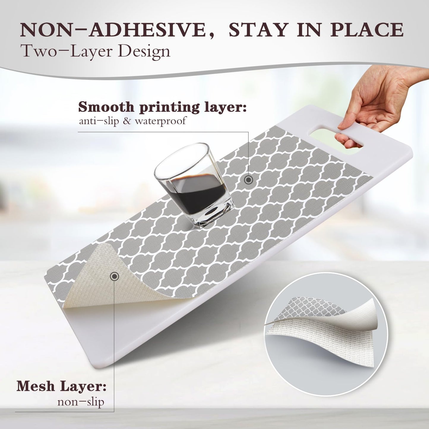 ALIUNI Drawer and Shelf Liner, Non-Slip Kitchen Cabinet Liners Non-Adhesive Thick Strong Grip Waterproof Washable Mats Protect Dresser Shelves Cupboard Bathroom Cabinets, Gray, 12 in X 10 FT