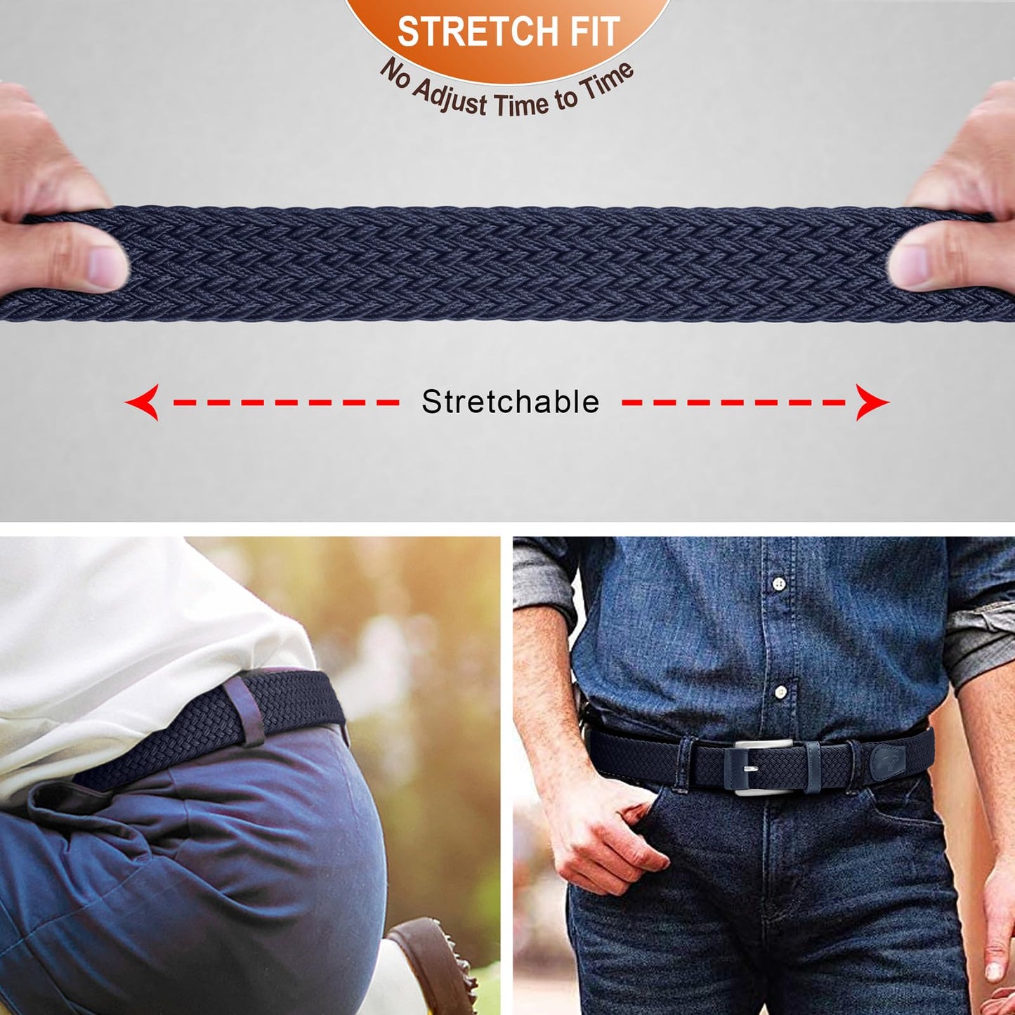 BULLIANT Stretch Belt Men,Mens Gift Woven Braided Web Belt 1 3/8 for Golf Casual Pants Shirts Jeans(Antique Blue,36"-40" Waist Adjustable)