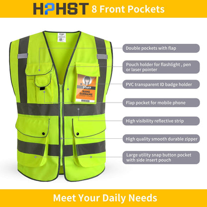 HPHST High Visibility Cycling Vest for Men and Women with Zip Reflective Vest Work Vest EN ISO 20471