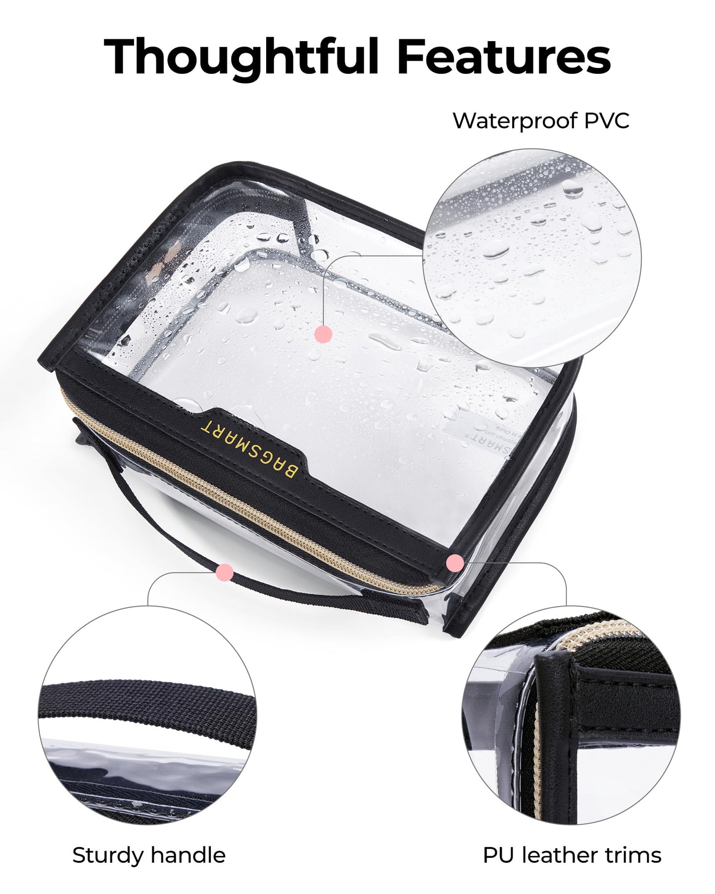 BAGSMART TSA Approved Toiletry Bag, Clear Travel Toiletry Bag, Makeup Cosmetic Pouch Bag for Women Quart Size Compliant Bag Organizer for Travel Essentials (Black Pack of 1,)