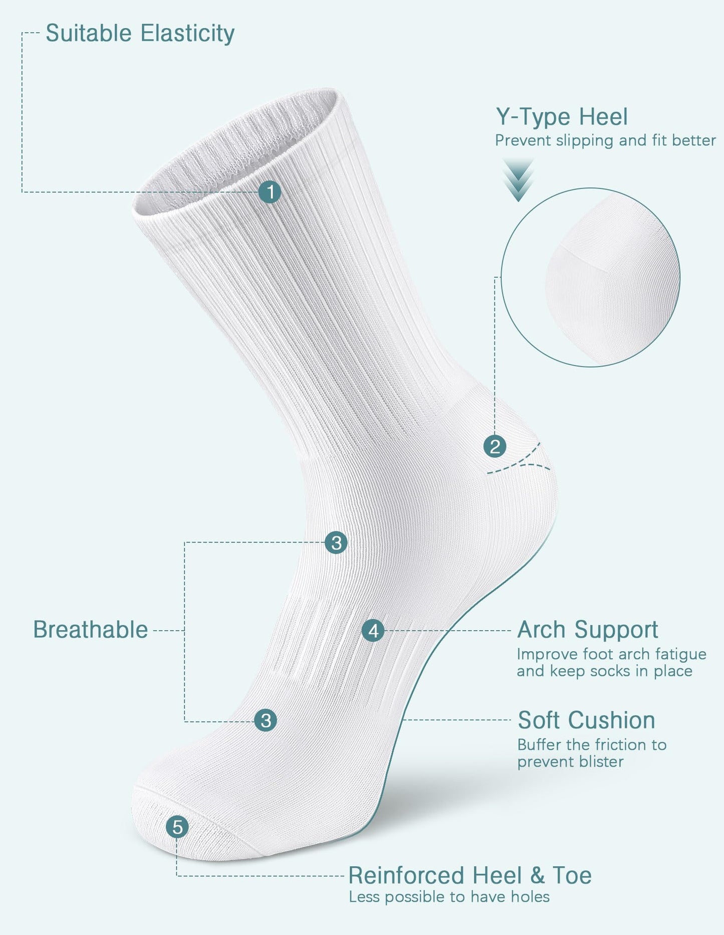 Airacker Athletic Socks Sport Running Calf Socks Performance Cushioned Breathable Crew Socks for Men Women(6 Pairs)