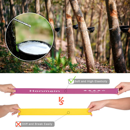 Honmein Resistance Bands for Working Out, Exercise Bands with 5 Resistance Levels Fit for Home Fitness, Strength Training, Natural Latex Resistance Band Include Instruction Guide and Carry Bag (Pink)