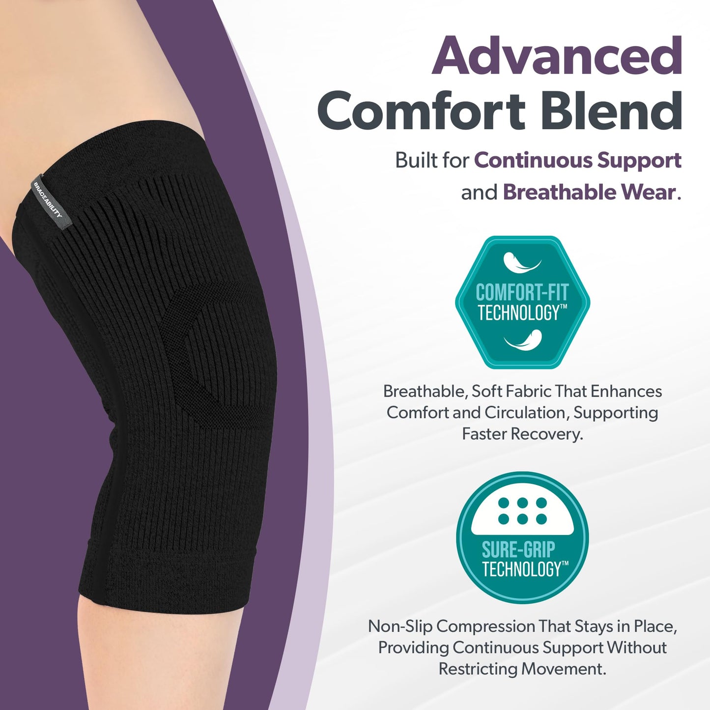 BraceAbility Knee Compression Sleeve - Knit Knee Pain Brace for Men or Women, Arthritis Relief, Meniscus Tear, Running, Workout, Sports, Swelling, Athletic Support for Joint Stability (XL/2XL Black)