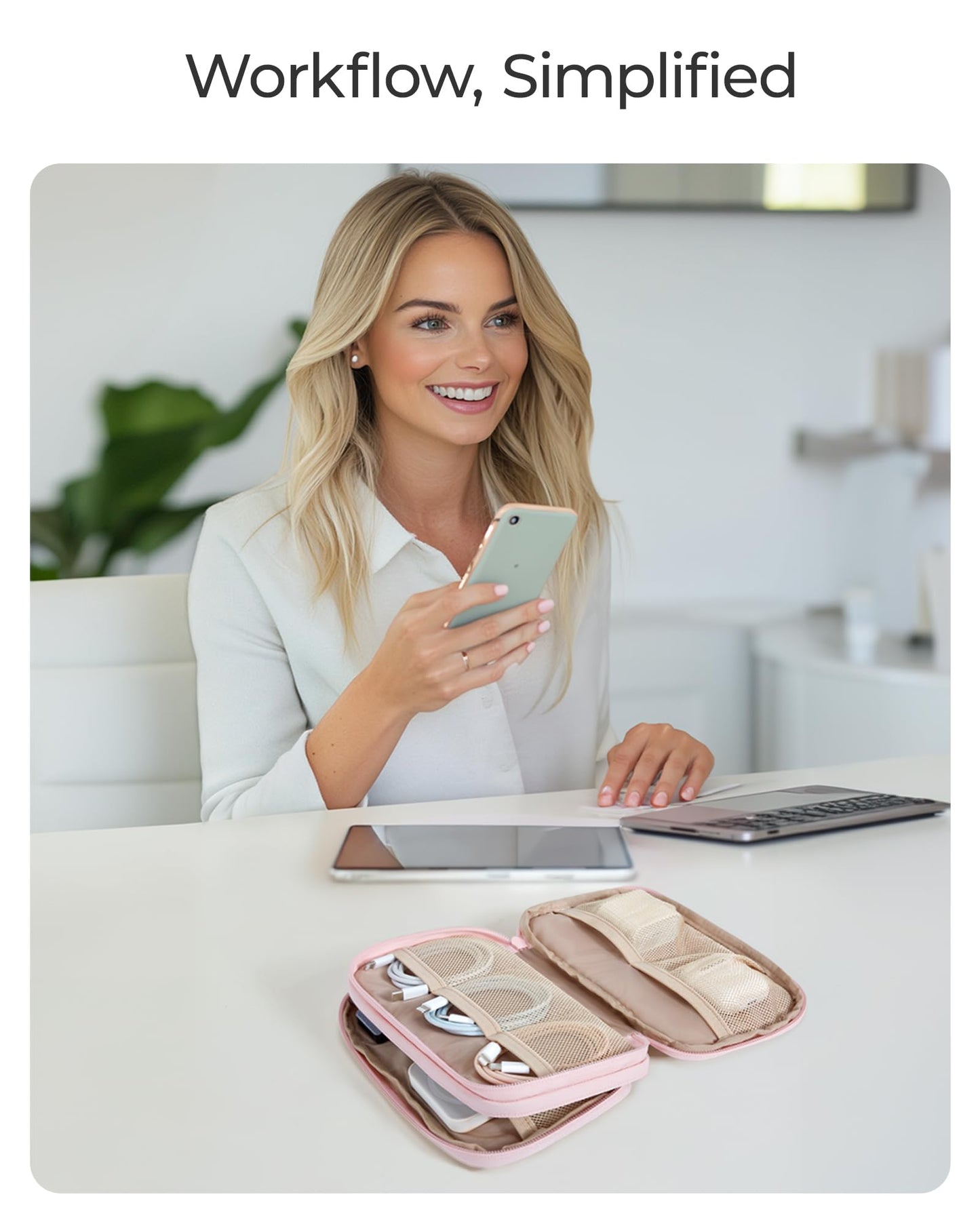 BAGSMART Electronics Organizer Travel Case, Cord Storage for Chargers Cables Phones, Compact Tech Accessories Pouch, Pink