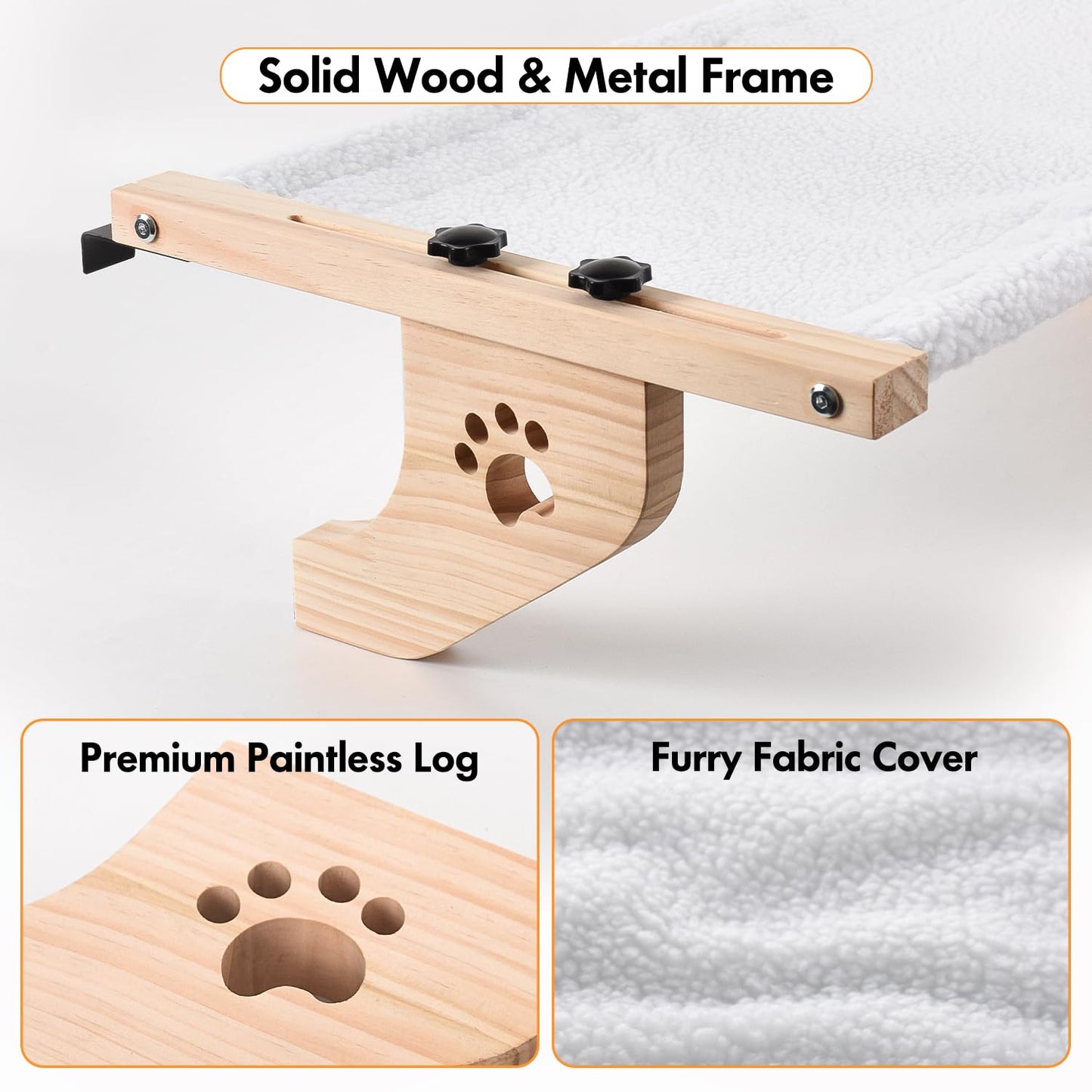 AMOSIJOY Cat Sill Window Perch Sturdy Cat Hammock Window Seat with Wood & Metal Frame for Large Cats, Easy to Adjust Cat Bed for Windowsill, Bedside, Drawer and Cabinet