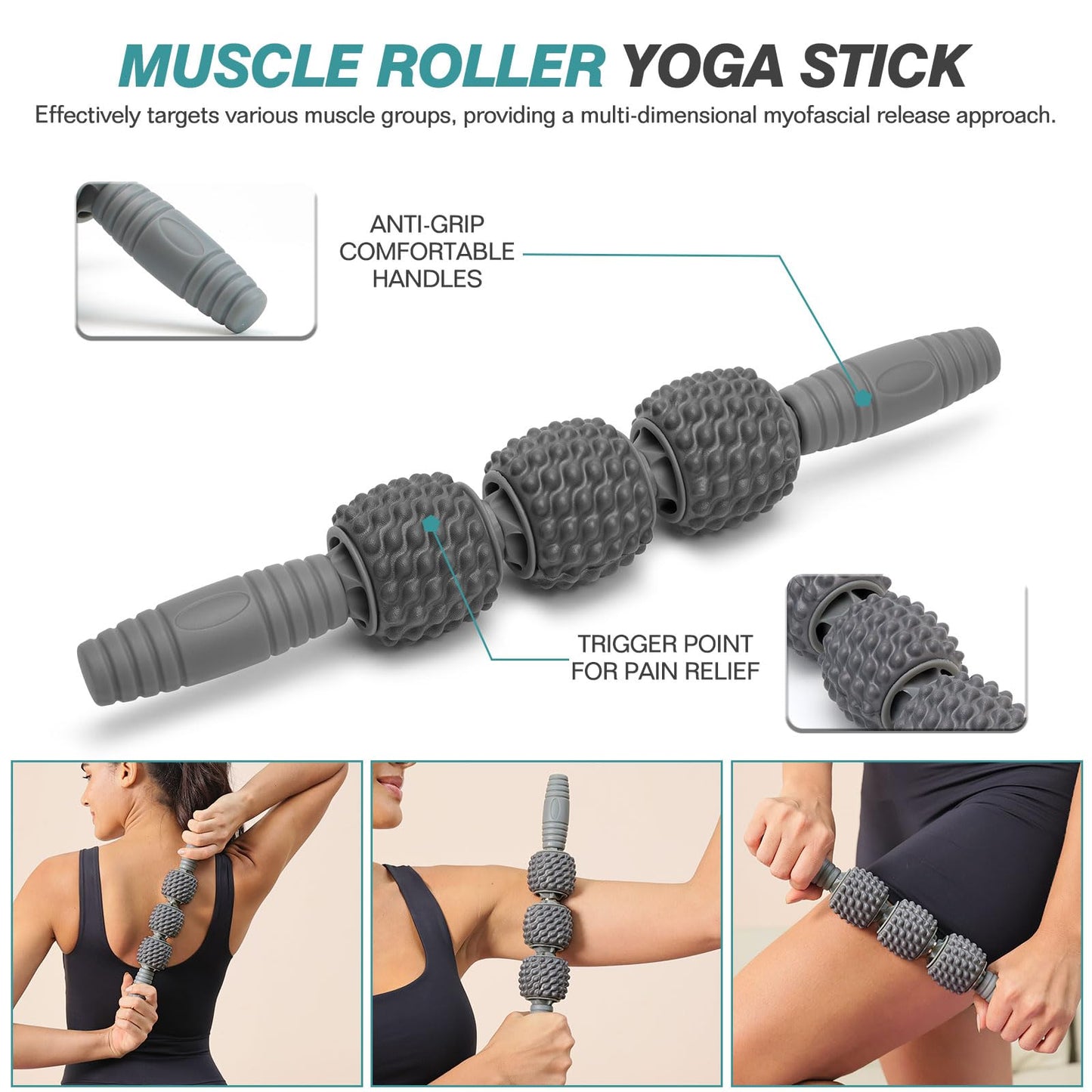 5 in 1 Foam Roller Set - Trigger Point Foam Back Roller, Muscle Roller Stick, Massage Ball, Stretching Band for Deep Muscle Massage Pilates Yoga,Fitness Exercise for Whole Body Release
