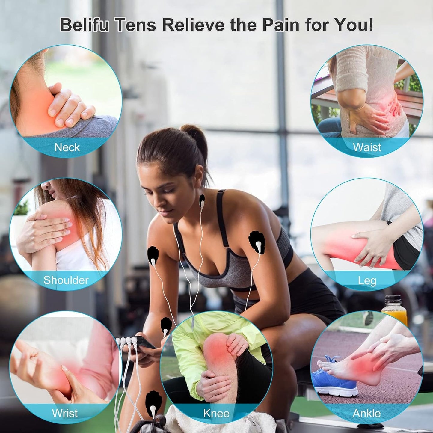 Belifu 4 Channel Tens Unit Electro Muscle Stimulator, Fully Isolated with Independent 24 Modes, Rechargeable Pulse Massager with Electrodes Pads for Neck Back Arms Chronic Pain Relief Body Building