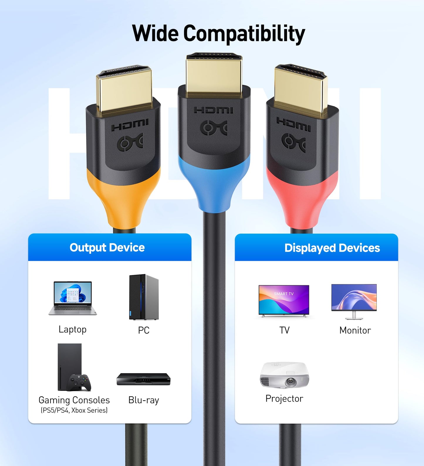 Cable Matters 3-Pack High Speed HDMI Cable 3 ft with 4K @60Hz, 2K @144Hz, FreeSync, G-SYNC and HDR Support for Gaming Monitor, PC, Apple TV, and More