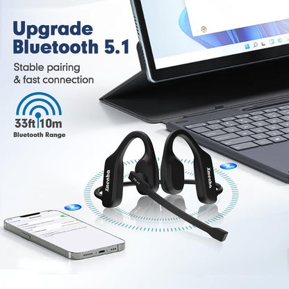 Bluetooth Phone Headset Wireless Bluetooth with Noise Cancelling Microphone, Open Ear Air Conduction Bluetooth Headphones with Mic for Work, PC, Laptop, Truckers, Cell Phone, Truck Drivers,Sports