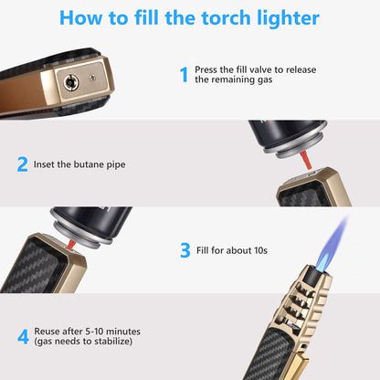 Butane Torch Lighter, Refillable Kitchen Cooking Torch Windproof Adjustable Flame Solar Beam Torch Blow Torch with Safety Lock for Baking Creme Brulee