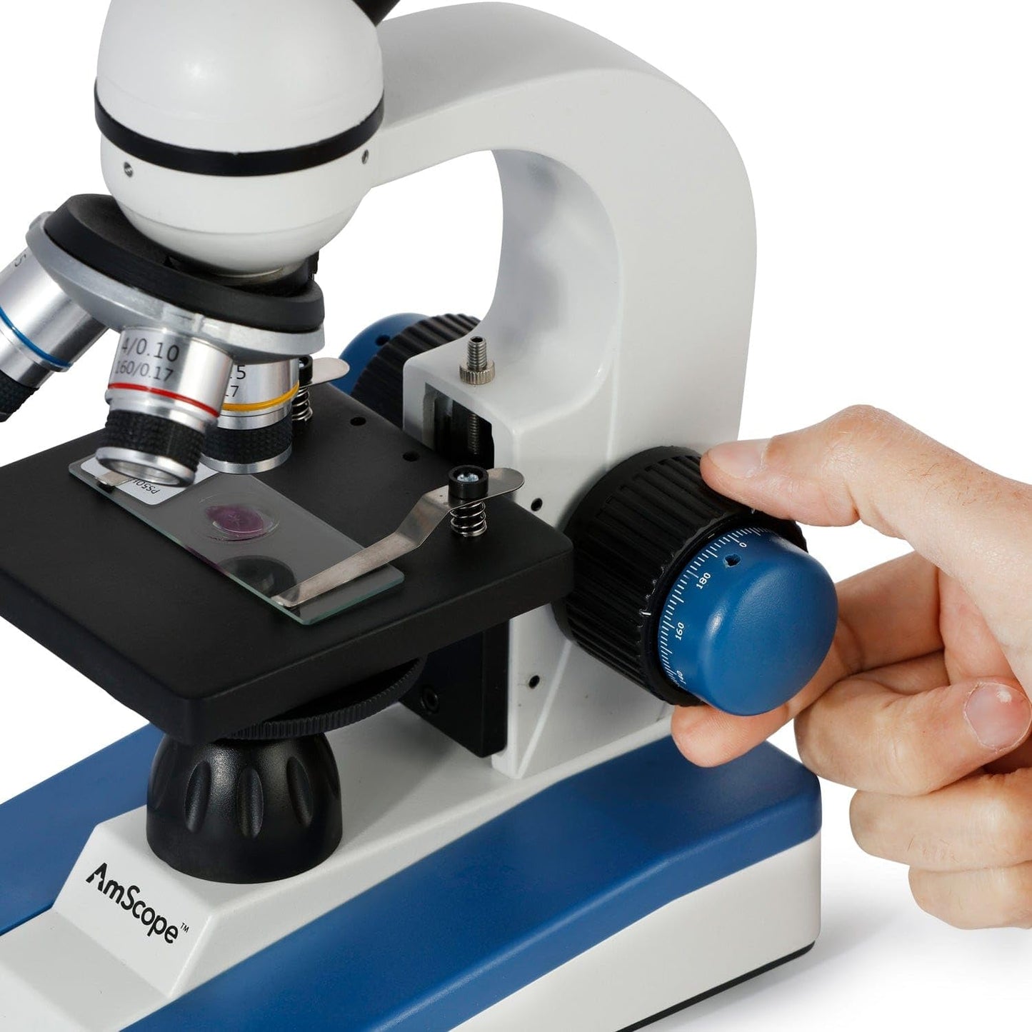 AmScope M150 Series Portable LED Monocular Student Compound Microscope - 40X-1000X Magnification - Microscope Kit Includes Dust Cover, 2 Clips & 2 Eyepieces