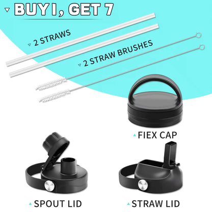 HYDROWION 32oz Stainless Steel Water Bottle(Cold for 48 Hrs, Hot for 24 Hrs),Double Wall Vacuum Insulated Water Bottle with Straw Lid, Spout Lid and Flex Cap, Fit in Any Car Cup Holder,Black