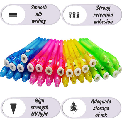 iGeeKid 32 Pack 2 Style Invisible Ink Pen with UV Black Light Party Favor for Kids 8 12 Secret Spy Pens Magic Disappearing Ink Markers Clasroom Prize Birthday Gifts Halloween Goodie Bags Stuffers