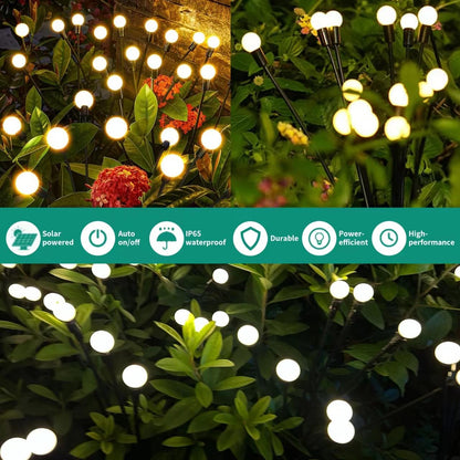 CALFVIC 8 Pack 64 LED Solar Garden Lights - Plastic Swaying Design for Brighter Glow, Solar-Powered & Waterproof, Easy Setup with Two Modes, Perfect for Yard/Garden - Warm White