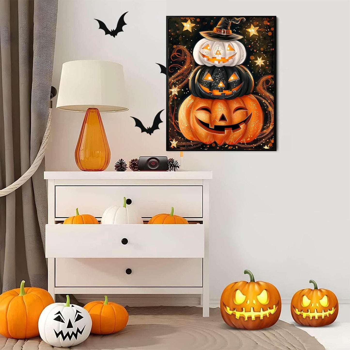 bleihum Pumpkin Diamond Art Kits for Adults- 5D Diamond Painting Kits for Adults, Halloween Gem Painting Kit for Home Wall Decor Gifts(12x16inch)