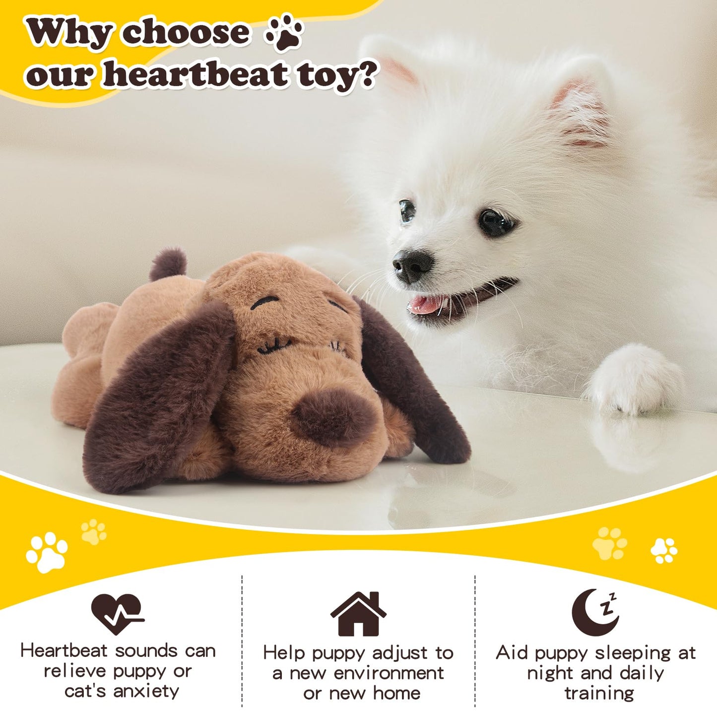 BEVERLYSHARK Heartbeat Puppy Toy Dog Anxiety Relief Calming Aid Heartbeat Stuffed Animals Pet Comfort Cuddle Sleep Aid Puppy Behavioral Training Aid Toy for Dog Cat