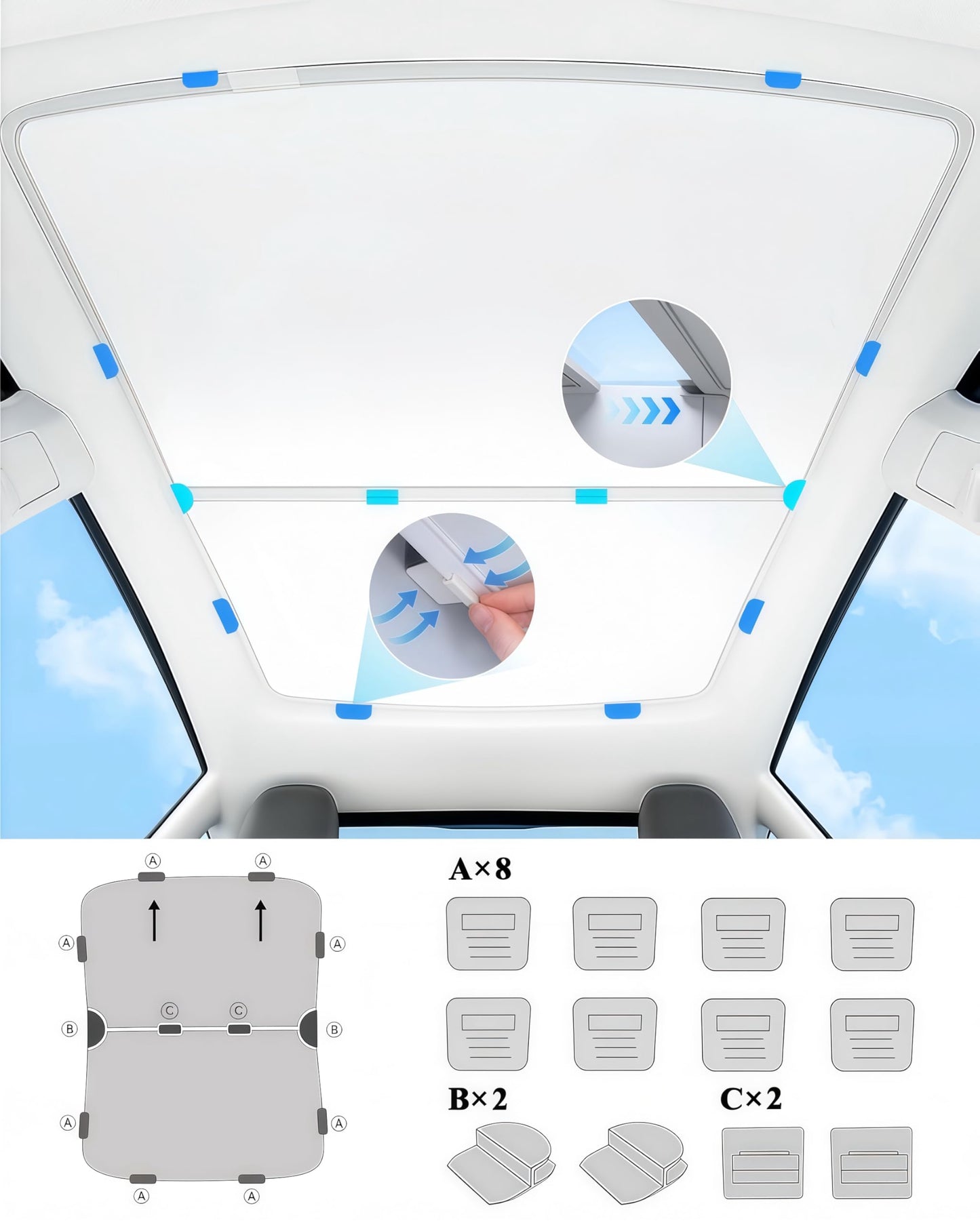 2025 Upgraded Tesla Model 3 Highland Sunshade Roof, UPF200+ Roof Sunshade with Storage Bag, No-Sag&No-Gaps Heat Insulation Foldable Top Windows Sun Shade, Tesla Accessories for Highland 2024-2025,Gray