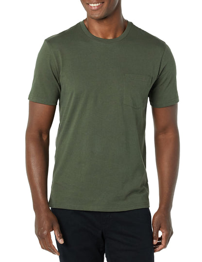 Amazon Essentials Men's T-Shirts, Short-Sleeve Crewneck Pocket, Cotton, 2-Pack, Medium, Black/Olive