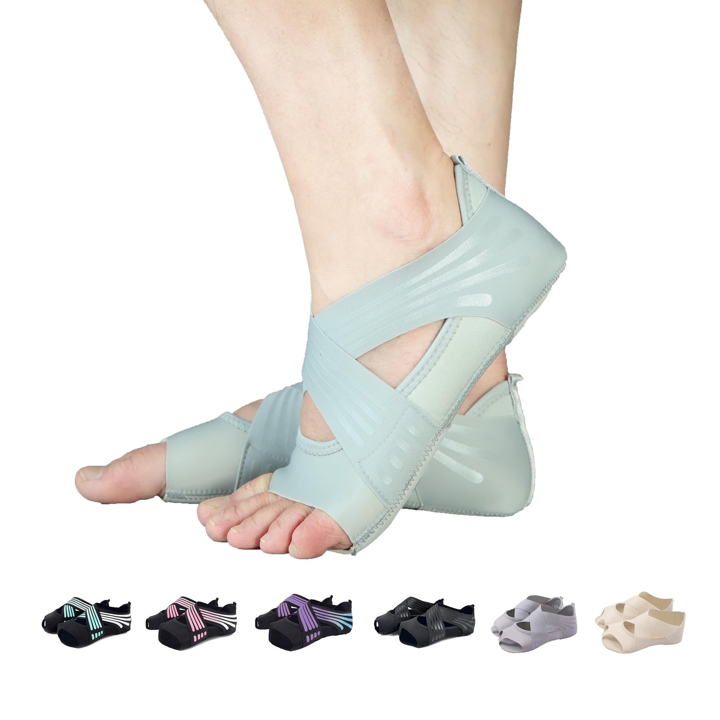 ABIRAM Yoga Socks Toeless Non-Slip Grips & Straps, for Pilates, Barre, Ballet, Bikram, Workout for Women