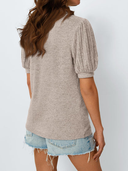 AUTOMET Womens Summer Tops Dressy Casual Blouses Business Short Sleeve Shirt 2025 Cute Trendy Sweater Khaki M