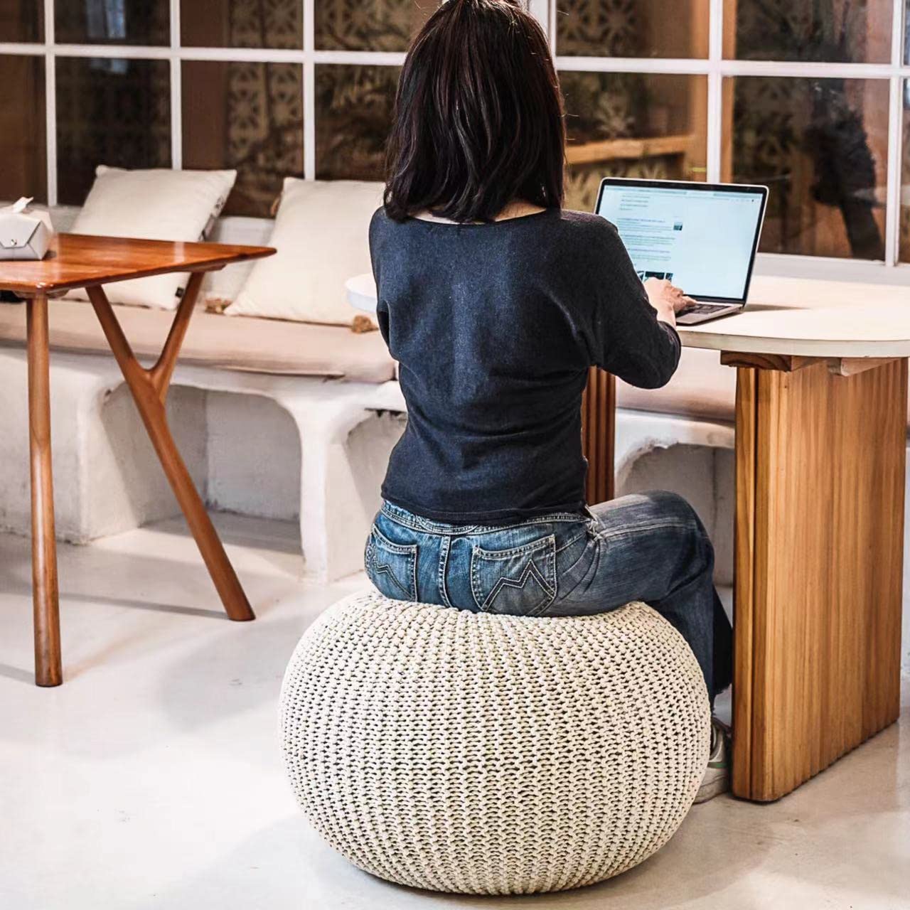 ART pinecone Yoga Ball Chair Cover - Cotton Rope Cover for Exercise, Birthing, Stability, Fitness, Balance, Pilates Ball (65 cm/26" Off White)