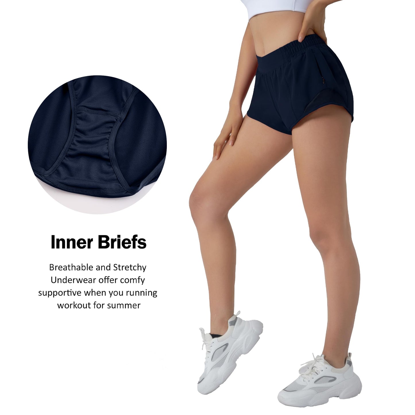 Aurefin Running Shorts for Women,Quick Dry Athletic Sports Shorts Lightweight Active Workout Gym Shorts with Zip Pocket Blue/S