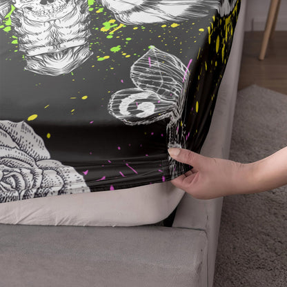 HOSIMA Death Moth Skull Heads Fitted Sheets Queen Bedroom Set Horror Theme Halloween Bedding,Goth Bedding Butterfly Bed Set for Adults Boys Girls Room Decor Floral Sheets Deep Pocket.