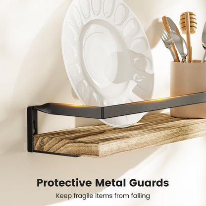 AMADA HOMEFURNISHING Bathroom Shelves with Towel Bar, Floating Shelves, Wall Shelves for Bathroom/Living Room/Kitchen/Bedroom, Light Brown Shelves Set of 2 - AMFS01