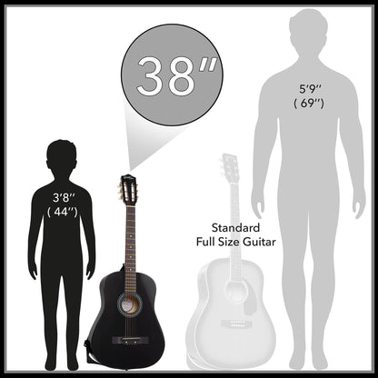 Ashthorpe 38-inch Beginner Acoustic Guitar Package (Black), Basic Starter Kit w/Gig Bag, Strings, Strap, Tuner, Pitch Pipe, Picks