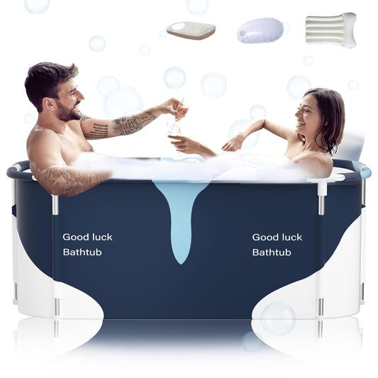 53" Extra Large Portable Foldable Bathtub with Metal Frame for Adult, Family SPA Soaking Tub with Cover for Small Bathroom, Thicken Multiple Layer Bathtub with Lid (53" Milk with Metal Frame)