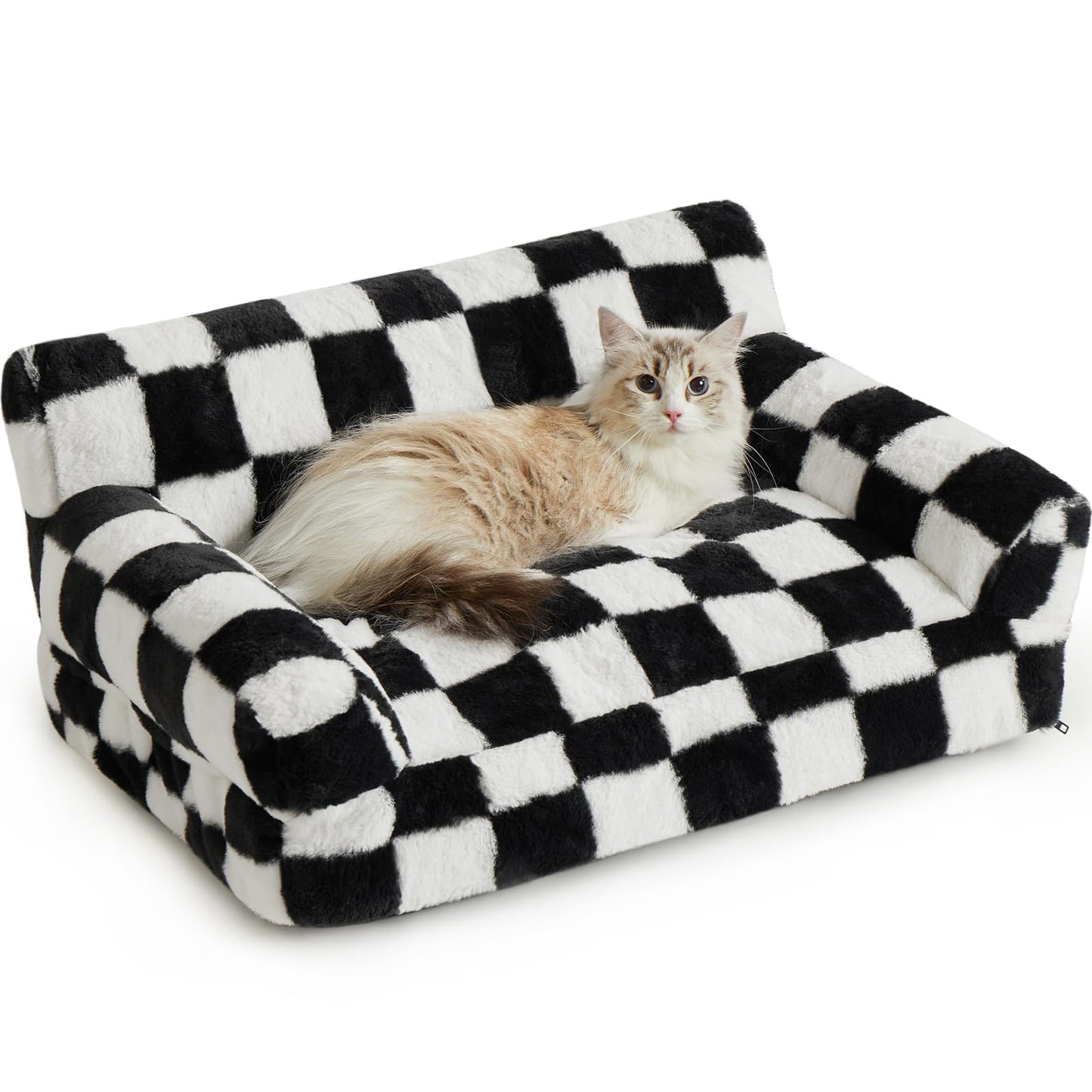 BFPETHOME Cat Couch & Dog Couch Bed, Pet Sofa for Small Pet, Cute Cat Sofa, Checkered Dog Bed with Washable Cover (Black&White)