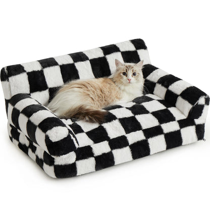 BFPETHOME Cat Couch & Dog Couch Bed, Pet Sofa for Small Pet, Cute Cat Sofa, Checkered Dog Bed with Washable Cover (Black&White)